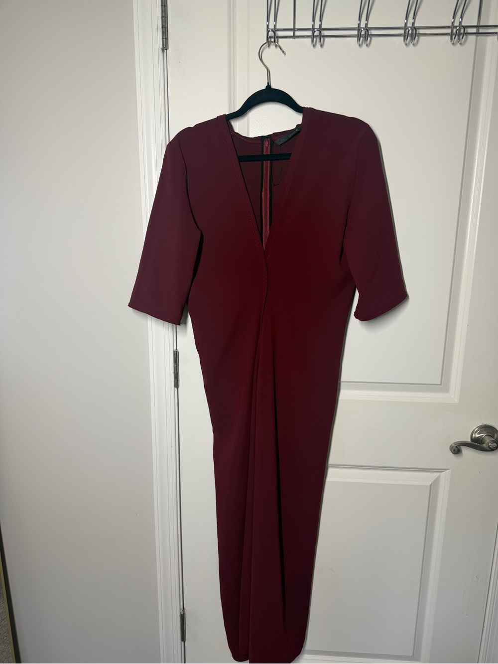 V-Neck Midi Dress in Deep Wine